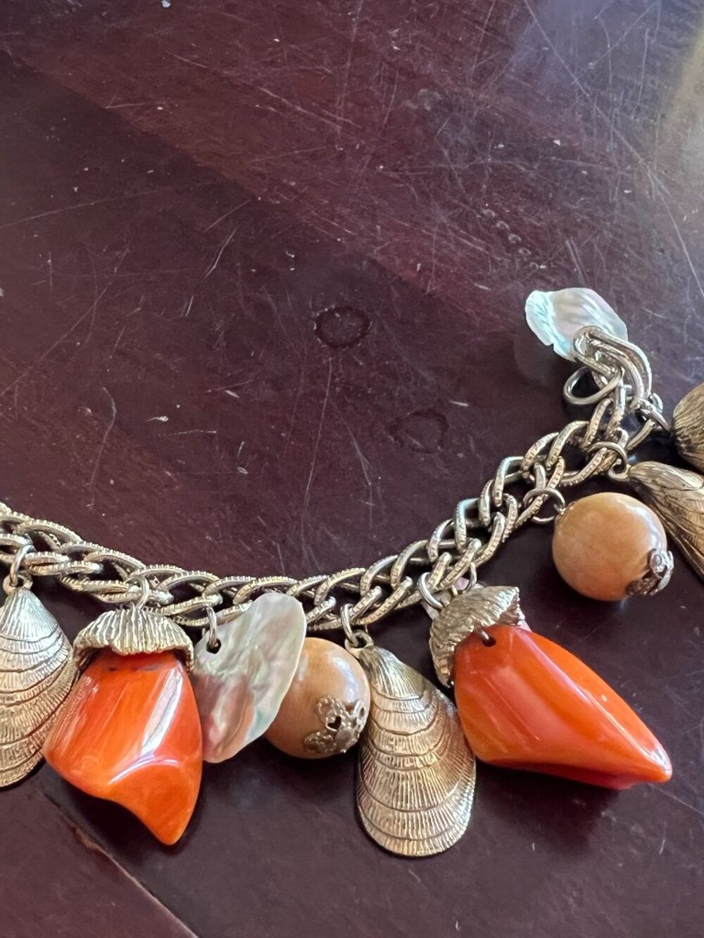 Vintage Orange and Gold Chunky Charm Bracelet